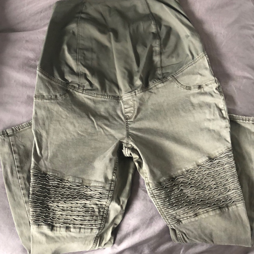 Camo green moto maternity pants